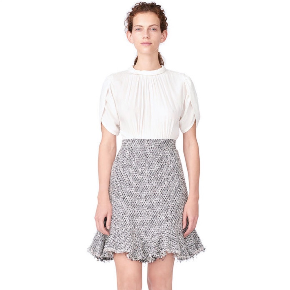 REBECCA TAYLOR PETAL SLEEVE SILK & TWEED DRESS